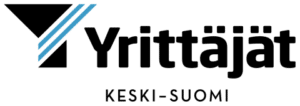 Yrittäjät Keski-Suomi -logo, jossa on mustalla ja kirkkaan sinisellä tyylitelty paksu Y-kirjain ja vieressä nimi mustalla.